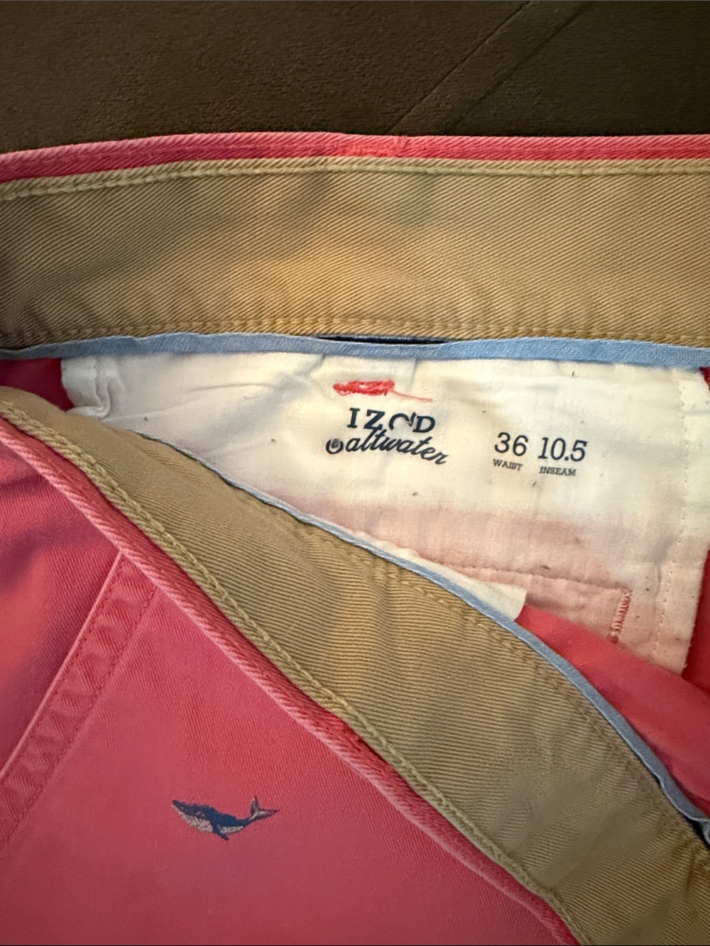 Izod Saltwater Coral Flat-Front Shorts with Navy blue whale casual preppy - Picture 10 of 10